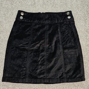 Free People Black Velvet Button Front Zipper Mini Skirt Womens Size 27‎